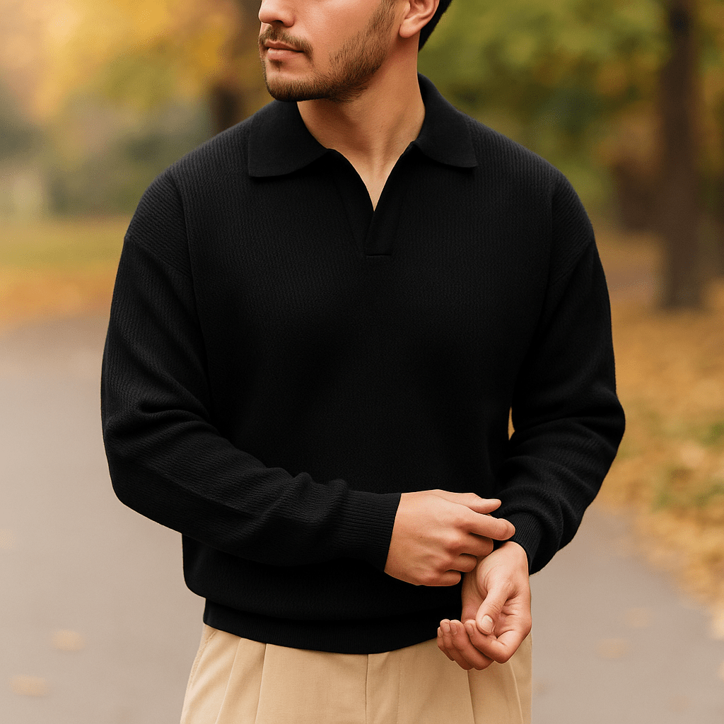 Miesten Neulepusero - Rentoa Istuvuutta - Ribattu Puuvillasekoitus - Pitkät Hihat - EmiyoSuomi - Villapaita Miehet