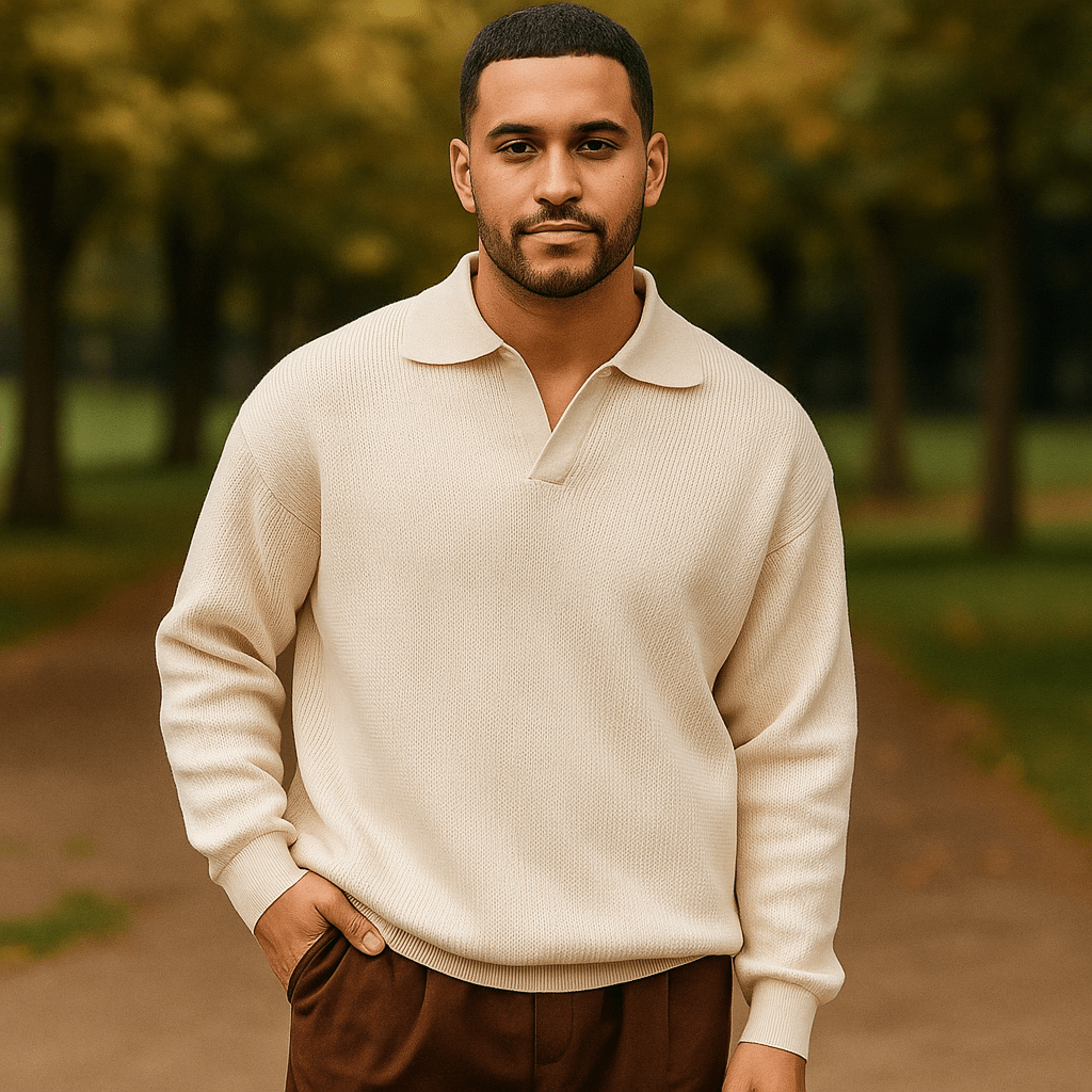 Miesten Neulepusero - Rentoa Istuvuutta - Ribattu Puuvillasekoitus - Pitkät Hihat - EmiyoSuomi - Villapaita Miehet