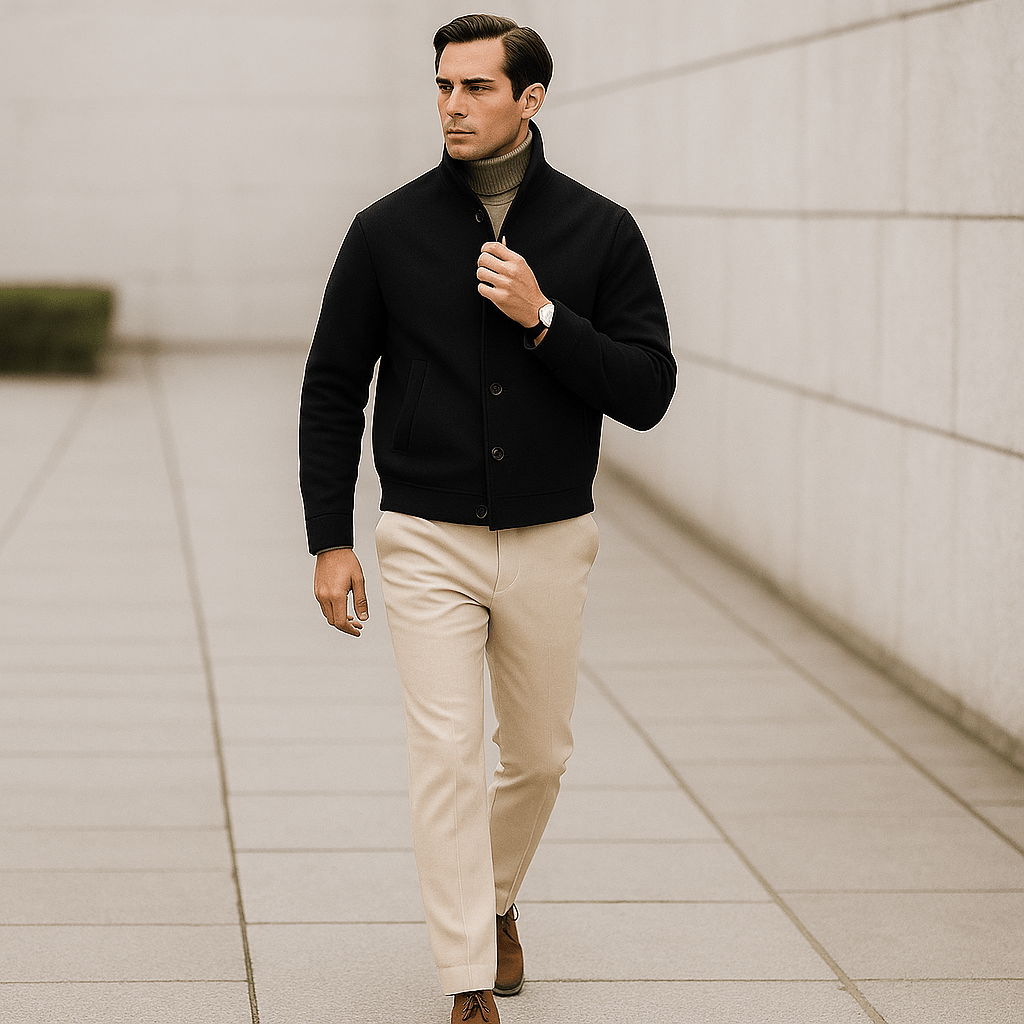 Miesten takki - Rennon istuvuuden - Pehmeä rakenteinen kangas - Korkea kaulus - Napitus - EmiyoSuomi - Takit - Miehet