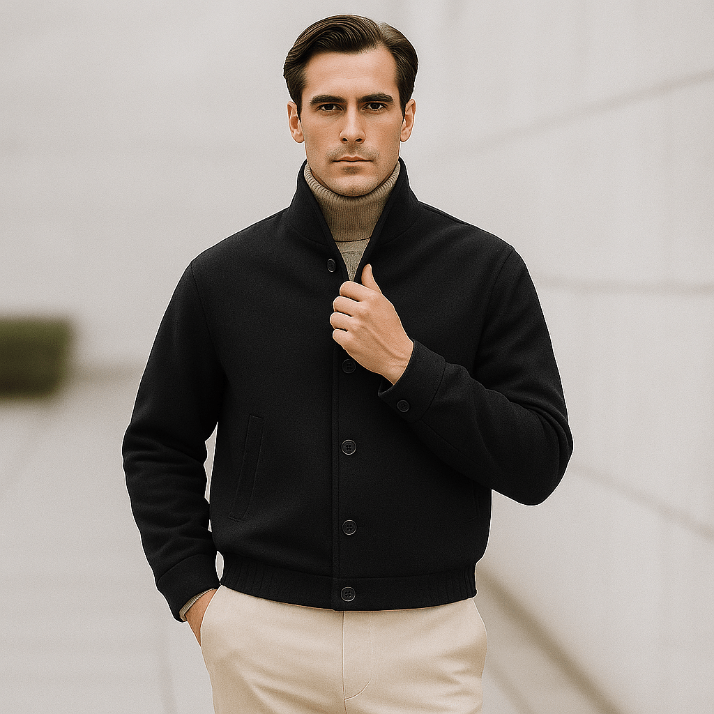 Miesten takki - Rennon istuvuuden - Pehmeä rakenteinen kangas - Korkea kaulus - Napitus - EmiyoSuomi - Takit - Miehet