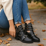 Naisille Biker - saappaat - Niitit - Säädettävät Hihnat - Kestävä Tyyli - EmiyoSuomi - Saappaat Nainen