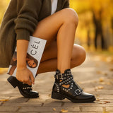 Naisille Biker - saappaat - Niitit - Säädettävät Hihnat - Kestävä Tyyli - EmiyoSuomi - Saappaat Nainen