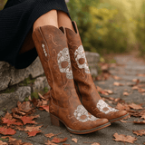 Naisten Cowboy - saappaat – Kirjailtu Luuranko – Paksu Korko – Terävä Kärkinen - EmiyoSuomi - Saappaat Nainen