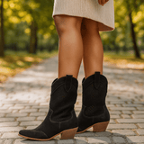 Naisten Cowboy - saappaat – Nahka – Reikäkuvioitu – Keskikorkea Korko – Sivuvetoketju - EmiyoSuomi - Saappaat Nainen