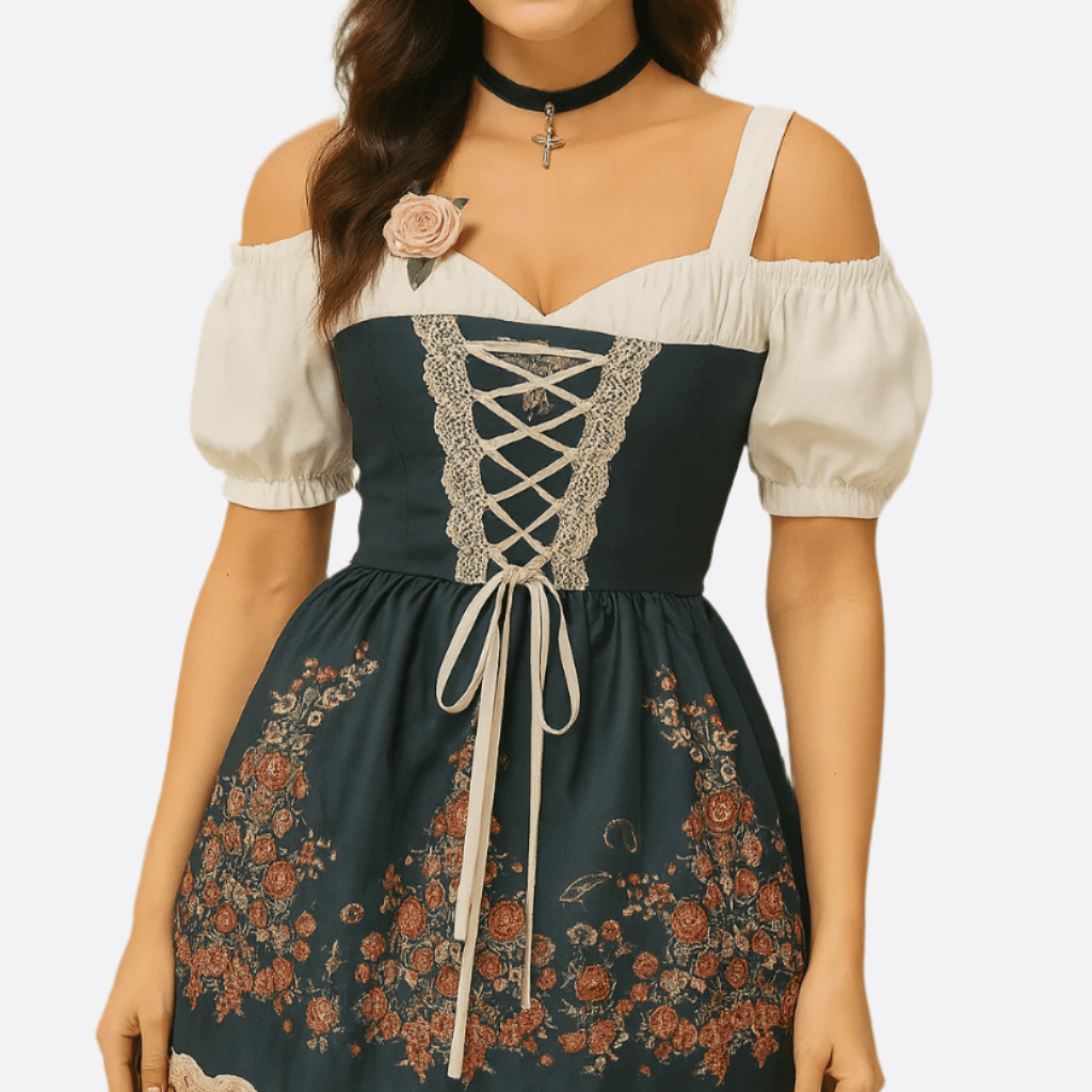Naisten Dirndl - mekko - Mukava Materiaali - Kukkakuosi - Oktoberfest Trachten - muoti - EmiyoSuomi - Oktoberfest - Nainen