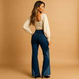 Naisten Housut - Flare Chic - Retro Elegantti - EmiyoSuomi - Farkut Naisten