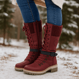 Naisten Mid - Calf Saappaat - Nahkajäljitelmä - Nauhat & Vetoketju - Liukumaton Pohja - EmiyoSuomi - Saappaat Nainen