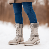 Naisten Mid - Calf Saappaat - Nahkajäljitelmä - Nauhat & Vetoketju - Liukumaton Pohja - EmiyoSuomi - Saappaat Nainen