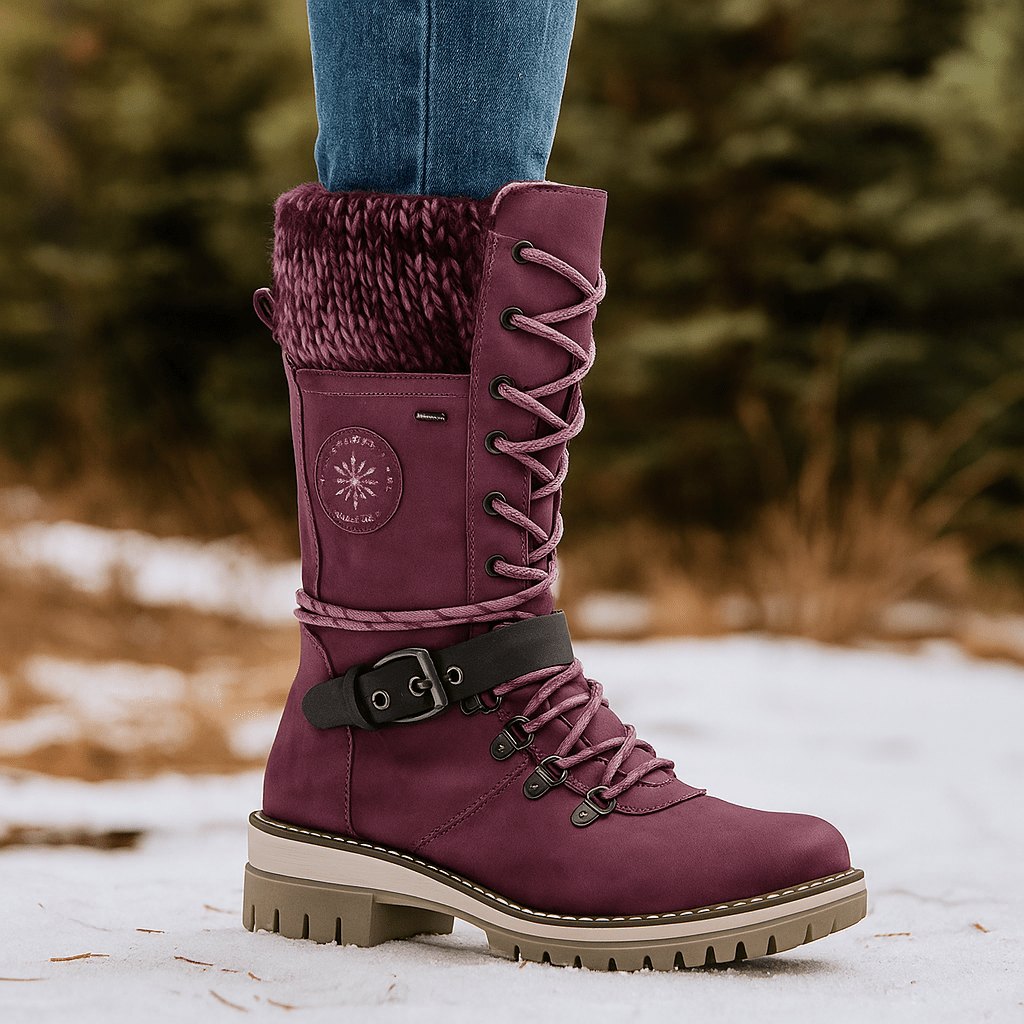 Naisten Mid - Calf Saappaat - Nahkajäljitelmä - Nauhat & Vetoketju - Liukumaton Pohja - EmiyoSuomi - Saappaat Nainen