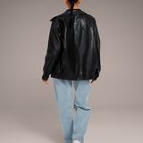 Naisten Nahkatakki – Ylisuurta Mallia – Lantiopituus – Vetoketjukiinnitys - EmiyoSuomi - Takki Nainen