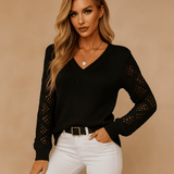 Naisten Neulepaita - V - kaula - Pitkät Hihat - Avoin Neule - EmiyoSuomi - Neulepusero Nainen