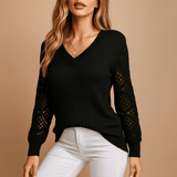 Naisten Neulepaita - V - kaula - Pitkät Hihat - Avoin Neule - EmiyoSuomi - Neulepusero Nainen