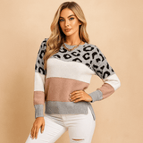 Naisten Neulepusero - Leopardiprintti - Rento Istuvuus - Raidallinen Vapaa - aika - EmiyoSuomi - Neulepusero Nainen