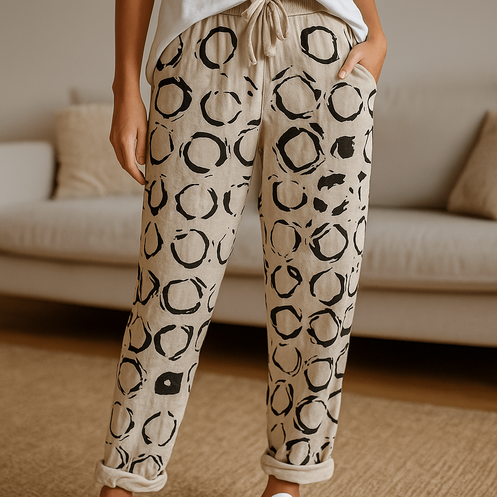 Naisten pellavahousut kukka - ja perhoskuosilla - EmiyoSuomi - Kesäasut