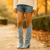 Naisten Polvenkorkuiset Denim Cowboy - saappaat - Tyylikkäät - Mukavat - Kestävät - EmiyoSuomi - Saappaat Nainen