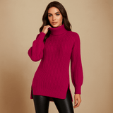 Naisten Turtle Ribbiknitted Neule - Koko - Halkaisu - EmiyoSuomi - Neulepusero Nainen