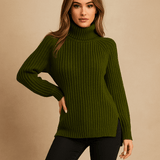 Naisten Turtle Ribbiknitted Neule - Koko - Halkaisu - EmiyoSuomi - Neulepusero Nainen