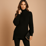 Naisten Turtle Ribbiknitted Neule - Koko - Halkaisu - EmiyoSuomi - Neulepusero Nainen