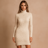 Neulottu mekko - Korkea kaulus - Mukava ja tyylikäs - EmiyoSuomi - Neulepusero Nainen