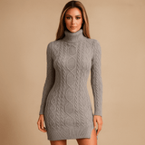 Neulottu mekko - Korkea kaulus - Mukava ja tyylikäs - EmiyoSuomi - Neulepusero Nainen