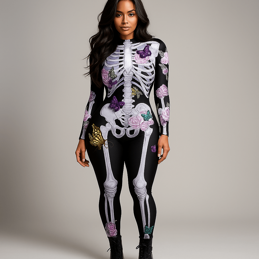 Ornella Halloween - puku - Kukallinen luuranko - Uniikki & Vahva Design - EmiyoSuomi - Halloween