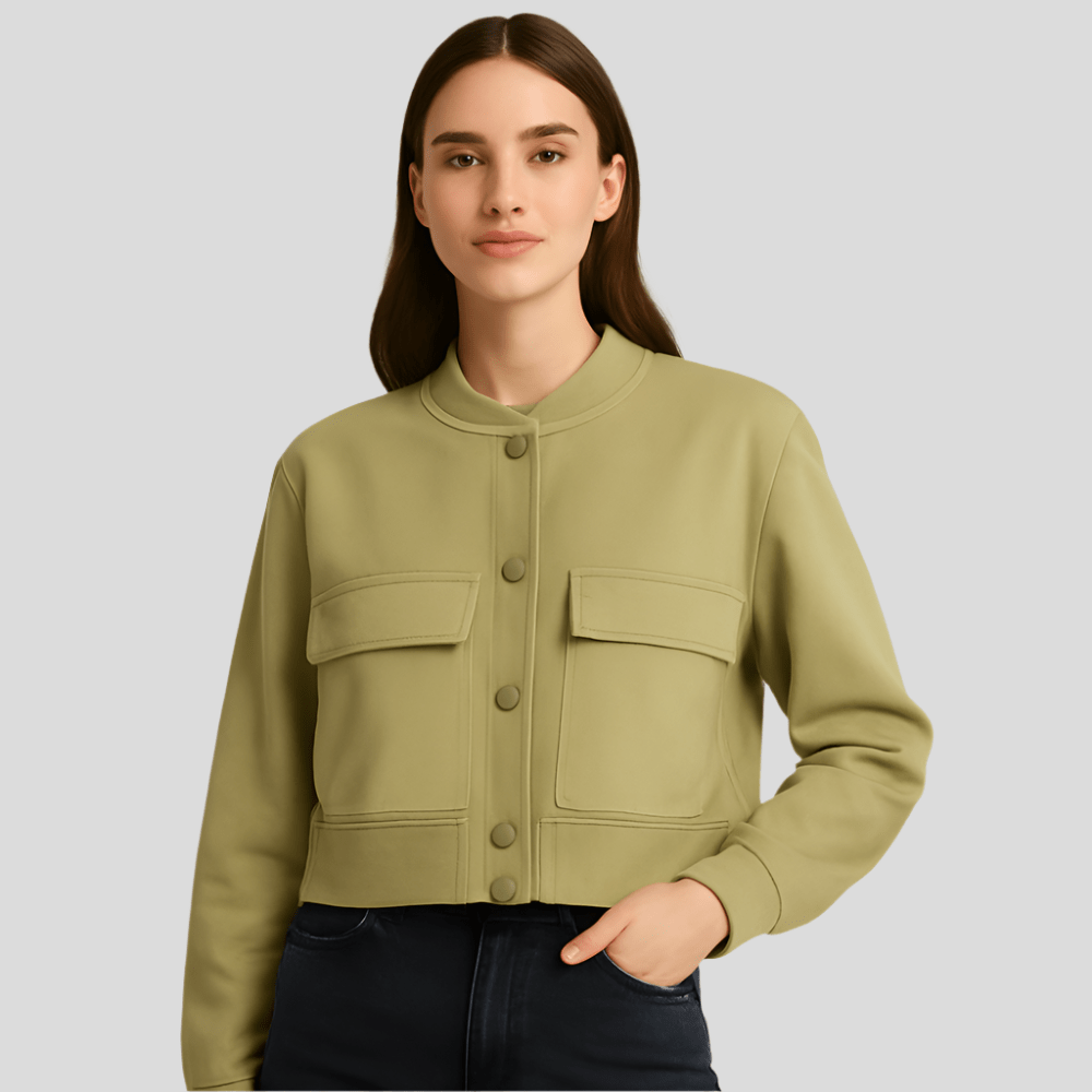 Pehmeä beige pilot jacket naisille - Mukava rento tyyli - EmiyoSuomi - Bomberjacket - Nainen