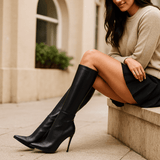 Polvipituiset Stiletto Saappaat – Slim Fit – Terävä Nenä – Kiiltävä Syntetinen Nahka - EmiyoSuomi - Saappaat Nainen