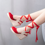 Naisten espadrille-korkosandaalit – suljettu varvas, ristikkäinen nilkkahihna-Sandaalit-EmiyoSuomi