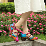 Retro värikkäät nahkasandaalit - EmiyoSuomi - kengät