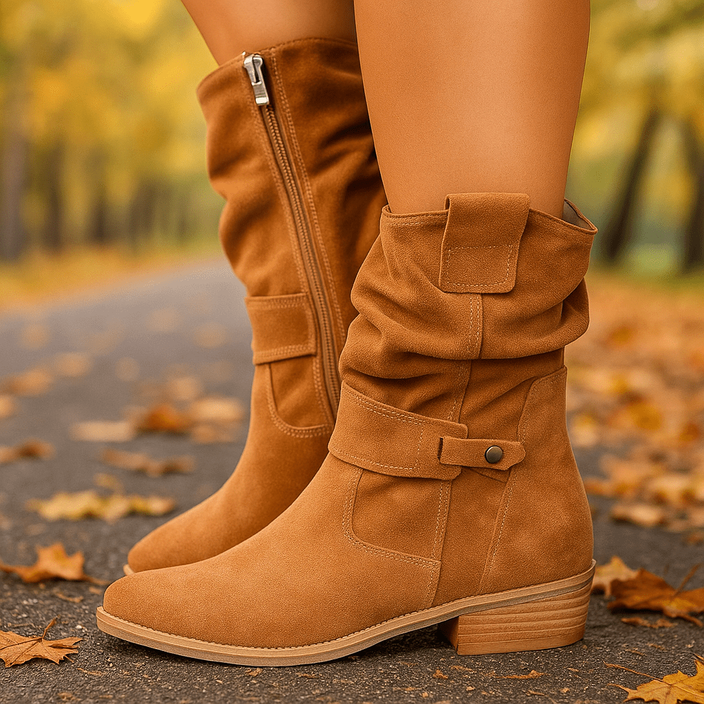 Rhes Nubuck Saappaat Naisille - Pyöreä Varvas - Vetoketju - EmiyoSuomi - Saappaat Nainen