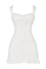 Valkoinen broderad miniklänning - Elegant - Sommar-Mekot-EmiyoSuomi