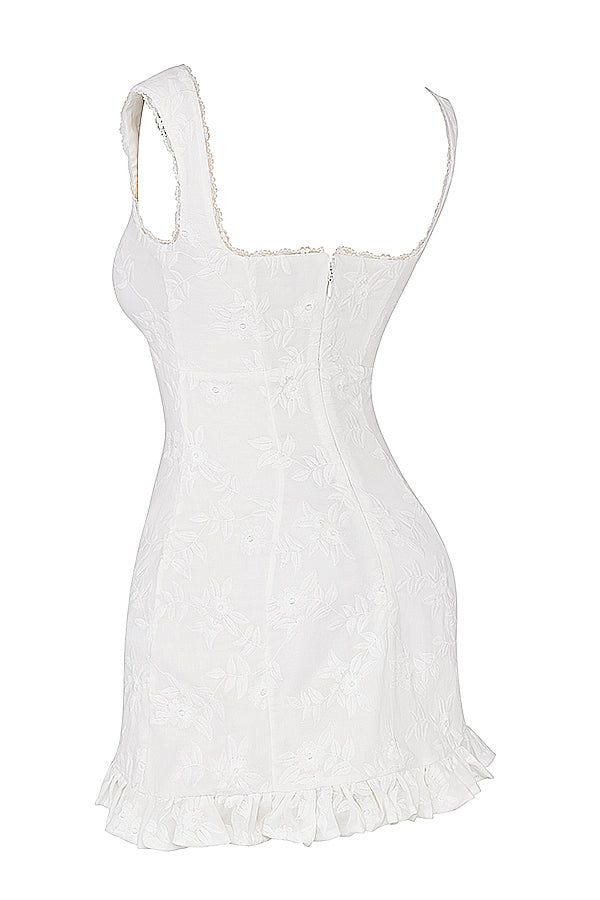Valkoinen broderad miniklänning - Elegant - Sommar-Mekot-EmiyoSuomi