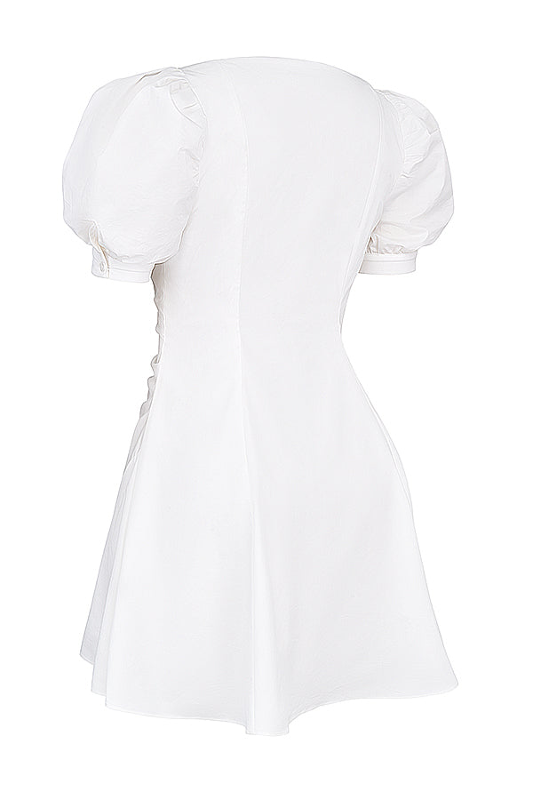 Robe blanche mini à manches bouffantes - Élégante - Mode-Mekot-EmiyoSuomi