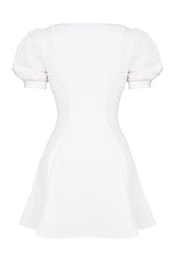 Robe blanche mini à manches bouffantes - Élégante - Mode-Mekot-EmiyoSuomi