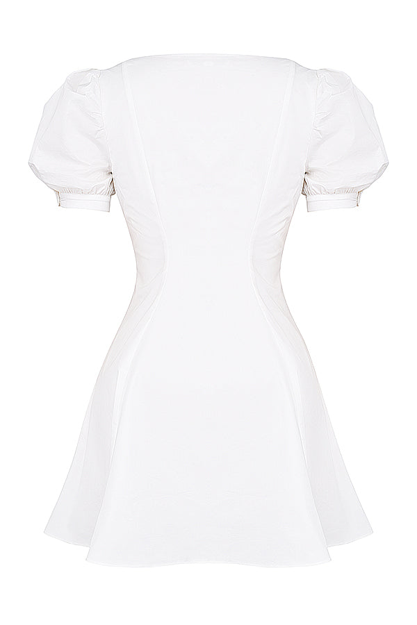 Robe blanche mini à manches bouffantes - Élégante - Mode-Mekot-EmiyoSuomi