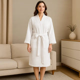 SereneLuxe – Puuvillainen Waffle - kylpytakki Elegantilla V - muotoisella Kaula - aukolla - EmiyoSuomi - Kylpytakit