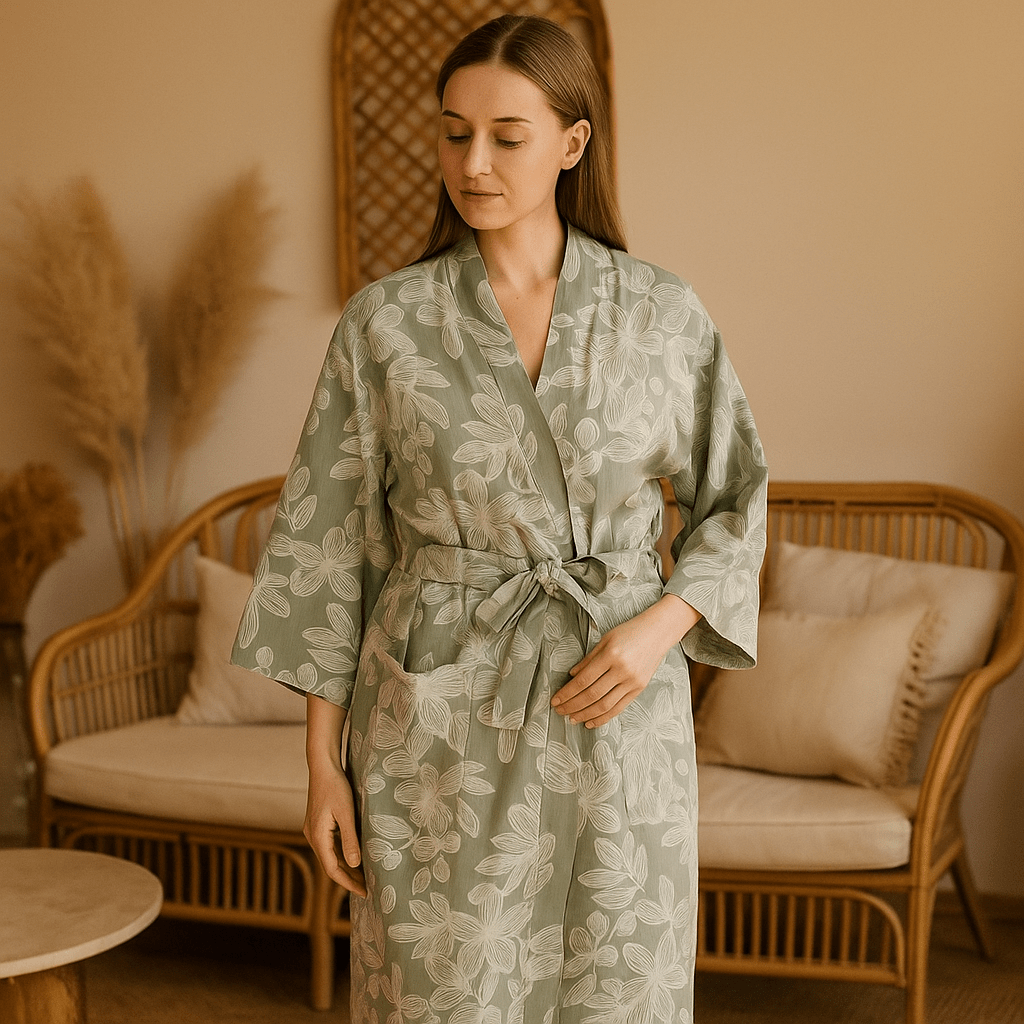 SereniLoom – Pehmeä ja Hengittävä Kimono Kylpytakki Luksuspuuvillasta Rentouttaviin Hetkiin - EmiyoSuomi - Kylpytakit