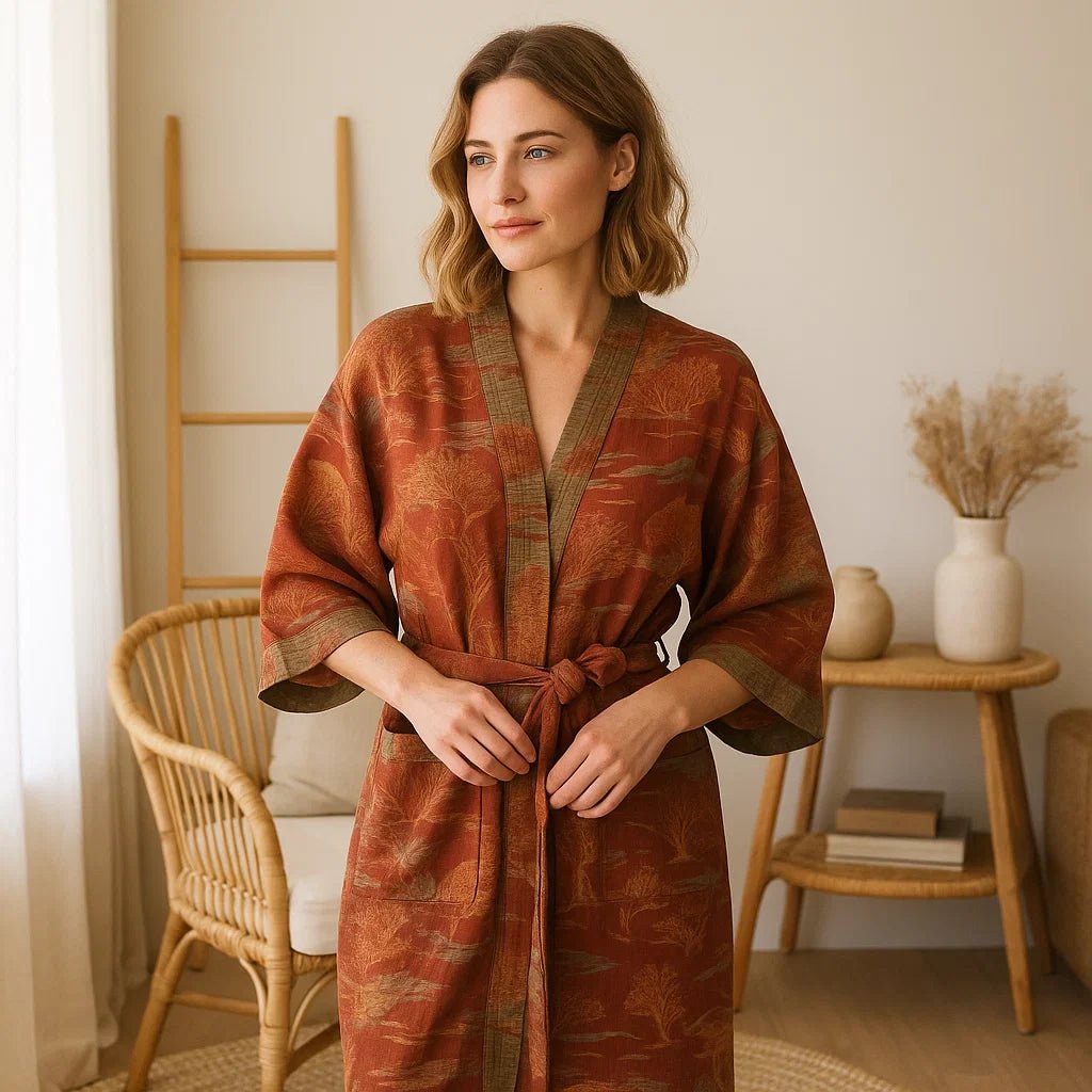 SereniLoom – Pehmeä Luksus Kimonotakki Hengittävästä Puuvillasta Tyylikkääseen Rentoutumiseen Kotiin - EmiyoSuomi - Kylpytakit