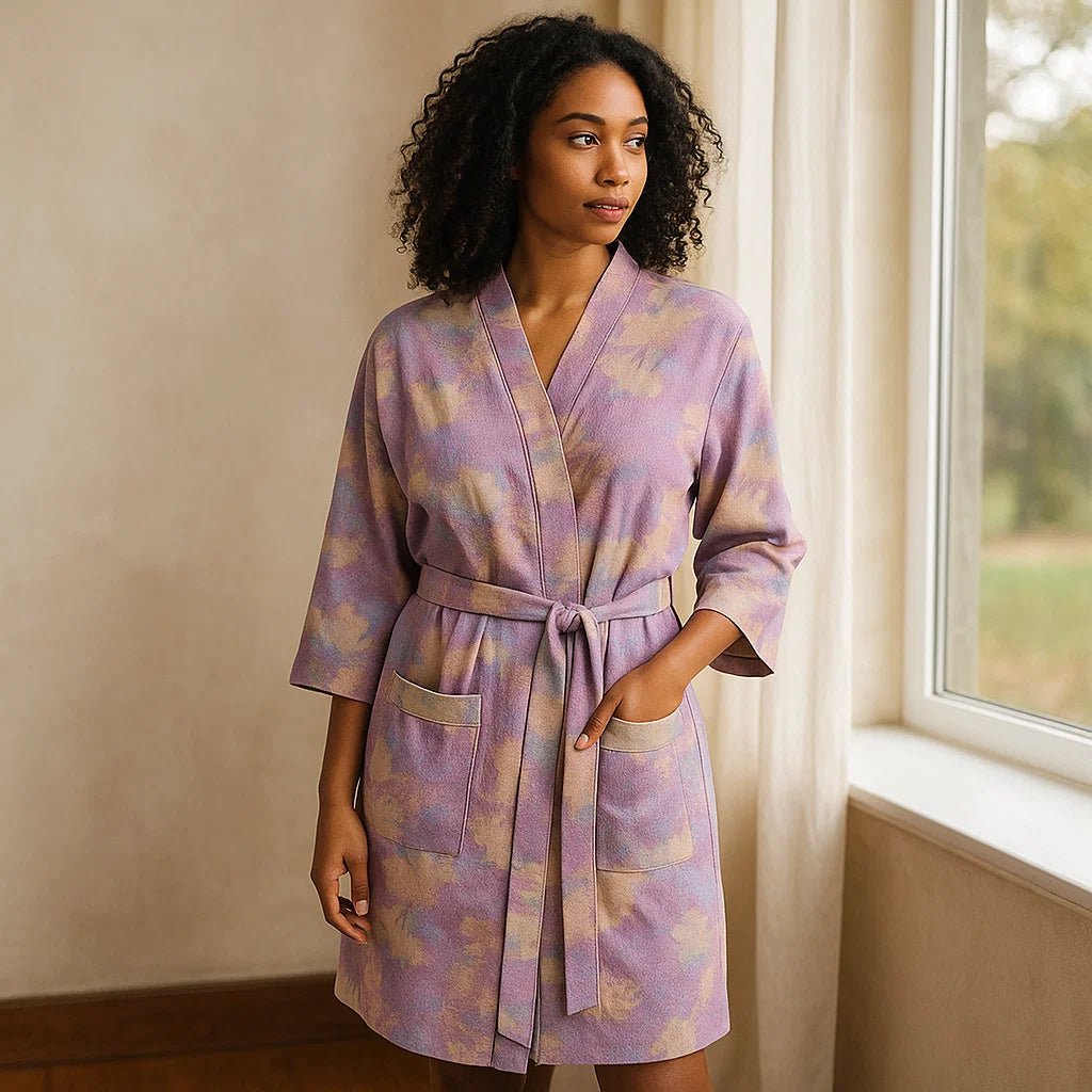 SereniLoom – Tyylikäs Kimono Hengittävästä Puuvillasta Äärimmäiseen Rentoutumiseen - EmiyoSuomi - Kylpytakit
