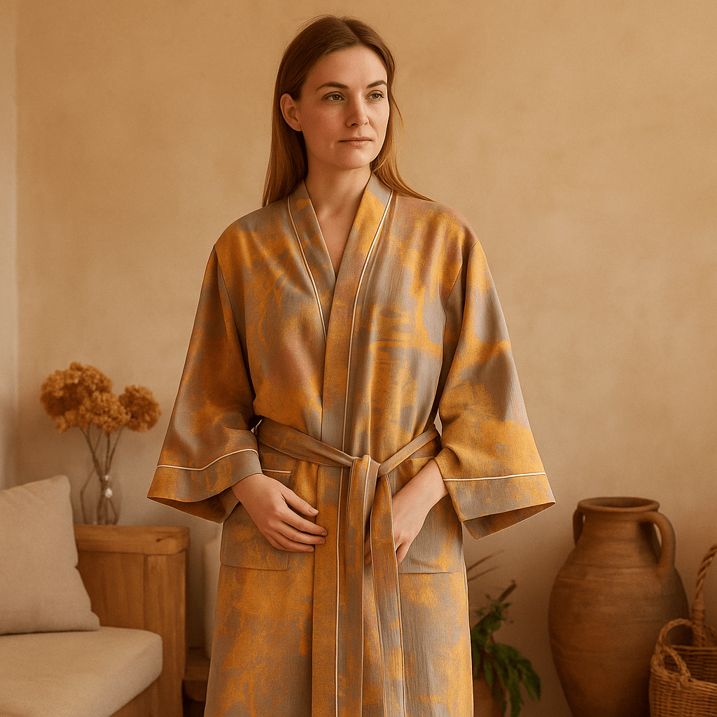 SereniLuxe – Hengittävä ja Tyylikäs Kimono - mallinen Kylpytakki Maksimaaliseen Rentoutumiseen - EmiyoSuomi - Kylpytakit