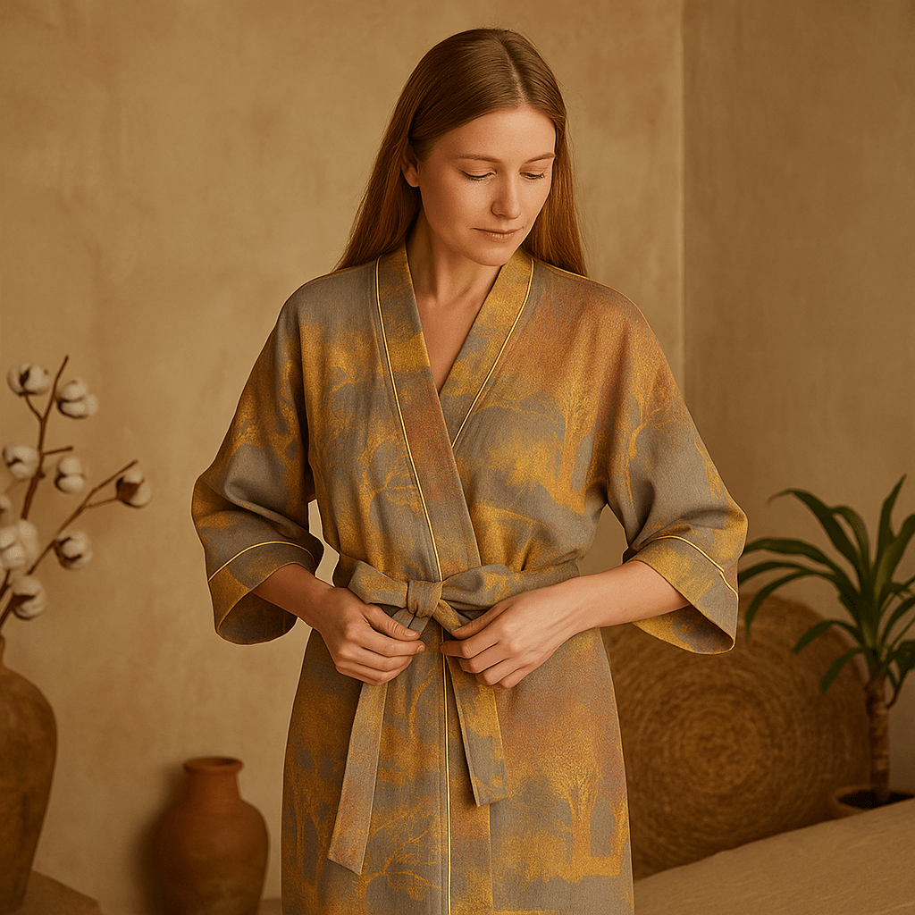 SereniLuxe – Hengittävä ja Tyylikäs Kimono - mallinen Kylpytakki Maksimaaliseen Rentoutumiseen - EmiyoSuomi - Kylpytakit