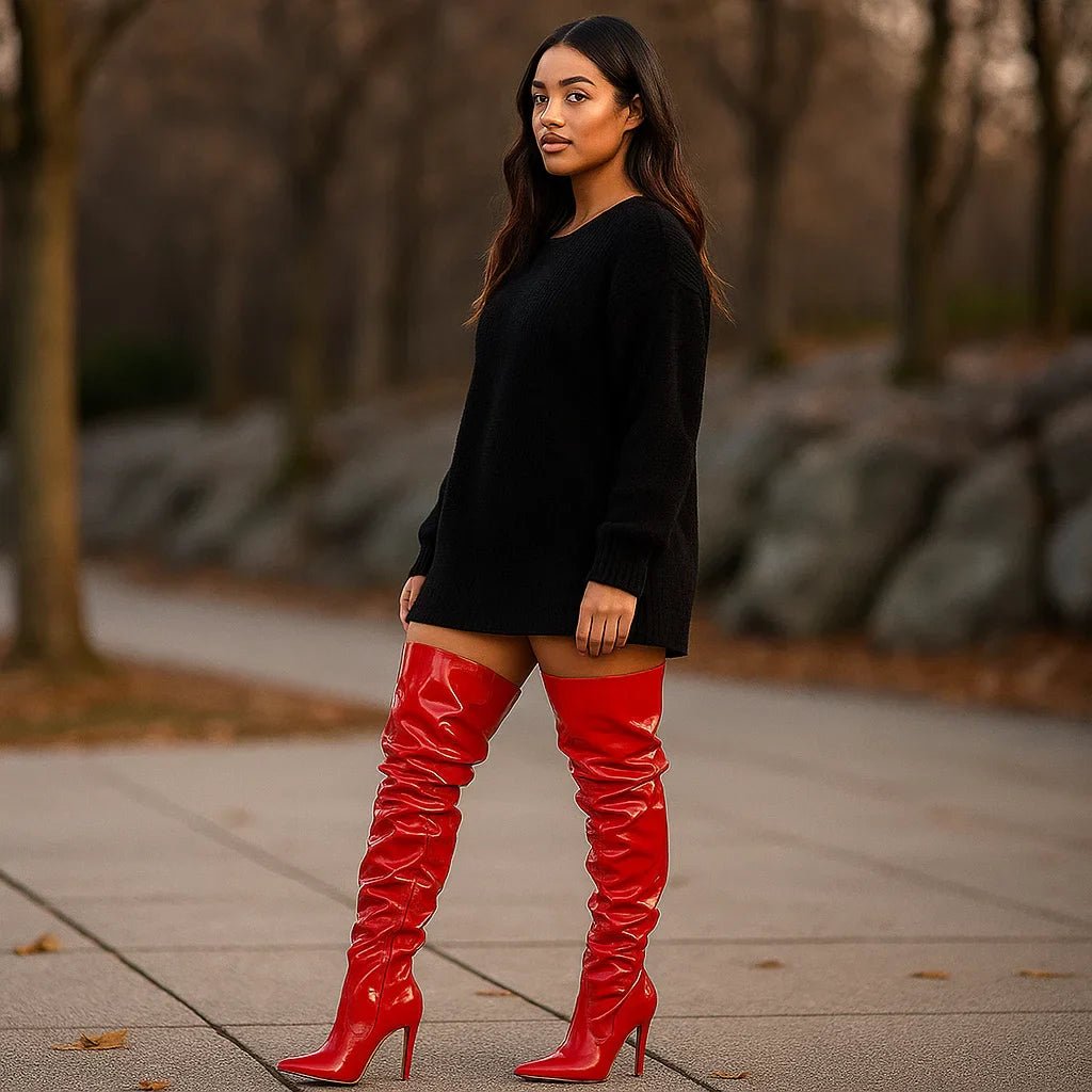 Stilla Lakkinahka Yli - polven Saappaat - Elegantti Mukavuus - Katrinette - EmiyoSuomi - Saappaat Nainen