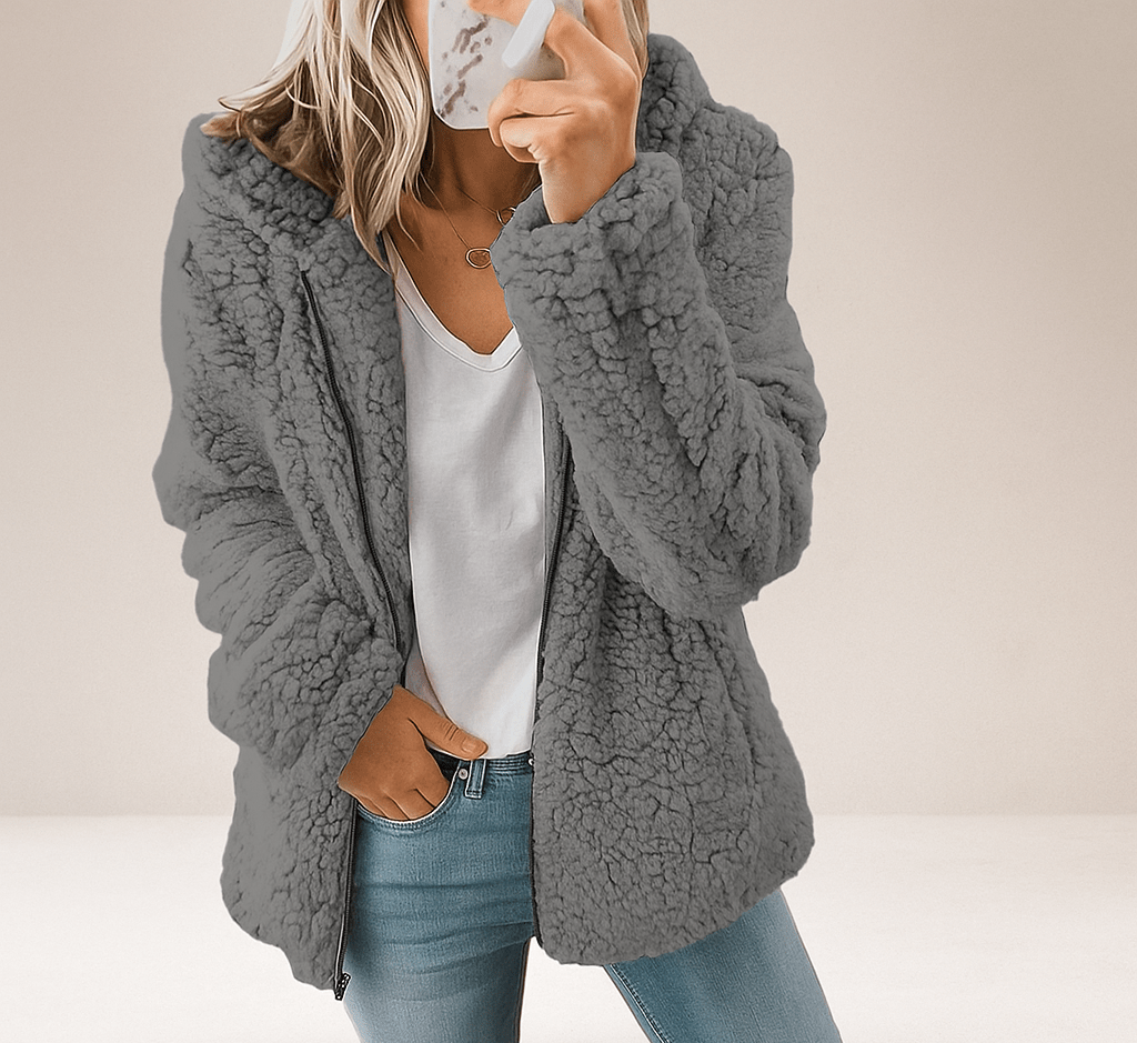 Stilla Nainen Karhu Teddy Turkki - Pehmeä Fleece - Vetoketju & Taskut - EmiyoSuomi - Takki Nainen