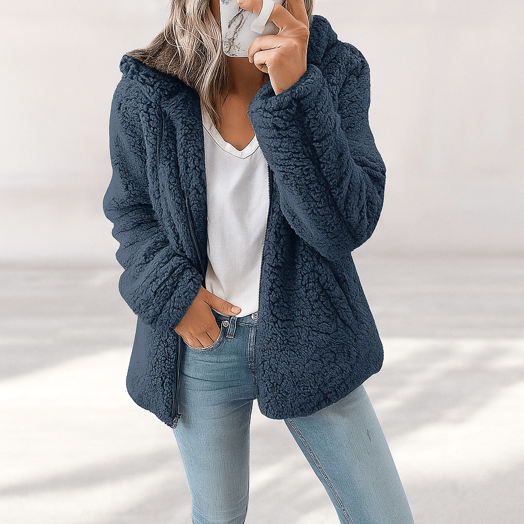 Stilla Nainen Karhu Teddy Turkki - Pehmeä Fleece - Vetoketju & Taskut - EmiyoSuomi - Takki Nainen