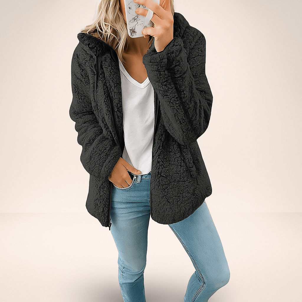 Stilla Nainen Karhu Teddy Turkki - Pehmeä Fleece - Vetoketju & Taskut - EmiyoSuomi - Takki Nainen