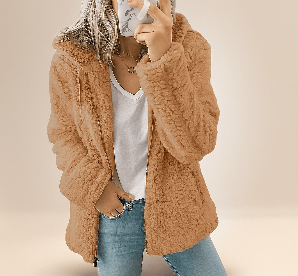 Stilla Nainen Karhu Teddy Turkki - Pehmeä Fleece - Vetoketju & Taskut - EmiyoSuomi - Takki Nainen