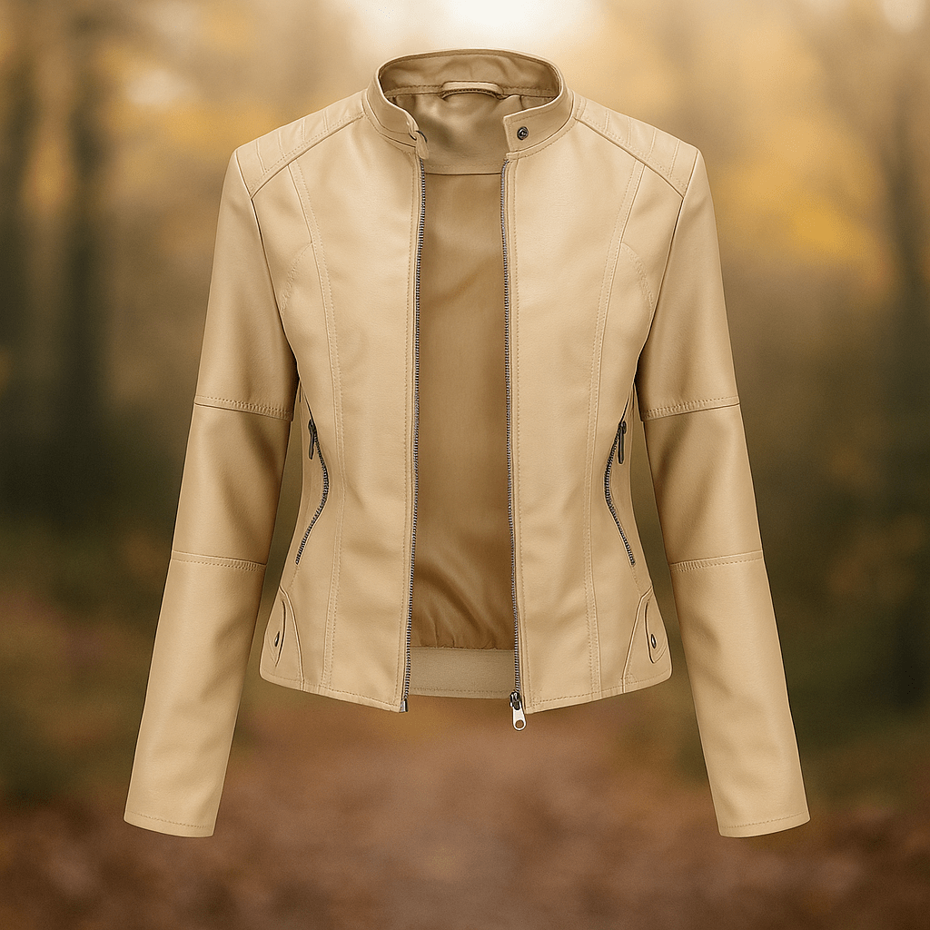 Stilla Naisen Nahkatakki - Elegantti Suunnittelu - Mao Kaulus - Mukavuus - EmiyoSuomi - Takki Nainen