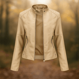 Stilla Naisen Nahkatakki - Elegantti Suunnittelu - Mao Kaulus - Mukavuus - EmiyoSuomi - Takki Nainen