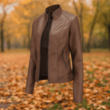 Stilla Naisen Nahkatakki - Elegantti Suunnittelu - Mao Kaulus - Mukavuus - EmiyoSuomi - Takki Nainen