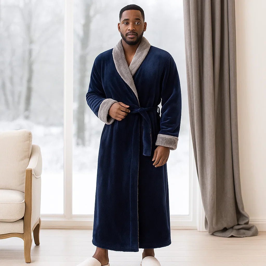 VeluSoft – Tyylikäs Fleece - kylpytakki Luksusmaisella Kontrastivärillä Rentoutumiseen - EmiyoSuomi - Kylpytakit